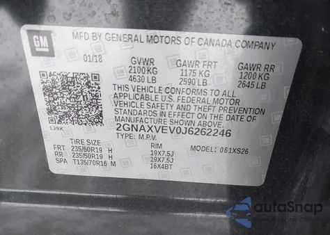 2018 Chevrolet Equinox Premier from USA, damaged, VIN 2GNAXVEV0J6262246